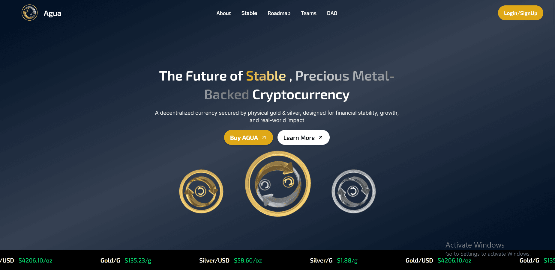 AGUA is a DAO token and platform offering stablecoins SAG and SAU.